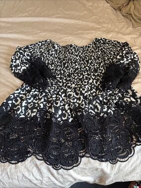 Bailey Black & White Leopard Lace Hem Top